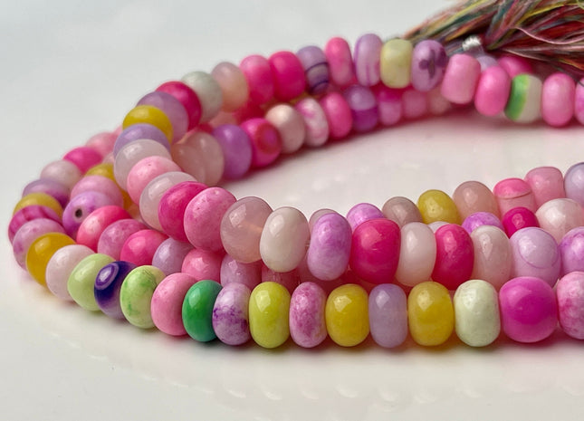 5-9mm Smooth Rondelle Pink Green Yellow Purple Large Hole Opal Gemstone Beads Genuine 1.0mm Hole Natural Peruvian Opal 8 Inches Strand #4362