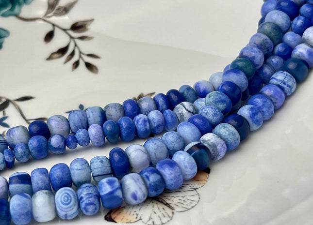6-10 mm Smooth Rondelle Multi White and Blue Color Opal Gemstone Beads Genuine Natural Peruvian Blue Opal 8 Inches Strand #4363