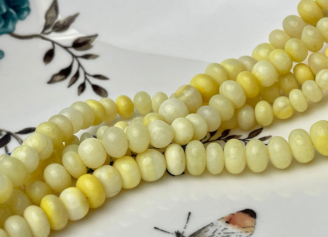 6-10 mm Smooth Rondelle Light Multi Yellow Opal Large Hole Gemstone Beads Hole Size 1.0mm Genuine Peruvian Opal 8 Inches Strand #4364