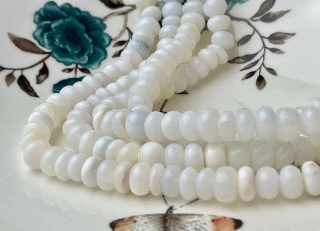 6-11 mm Smooth Rondelle Translucent Milky White Opal Large Hole Gemstone Beads Hole Size 1.0mm Genuine Peruvian Opal 8 Inches Strand #4365