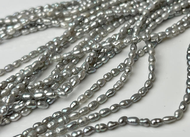 1.5-2x3 mm AA Silver Gray Color Rice Tiny Freshwater Seed Pearls Genuine Freshwater Pearls #P2373