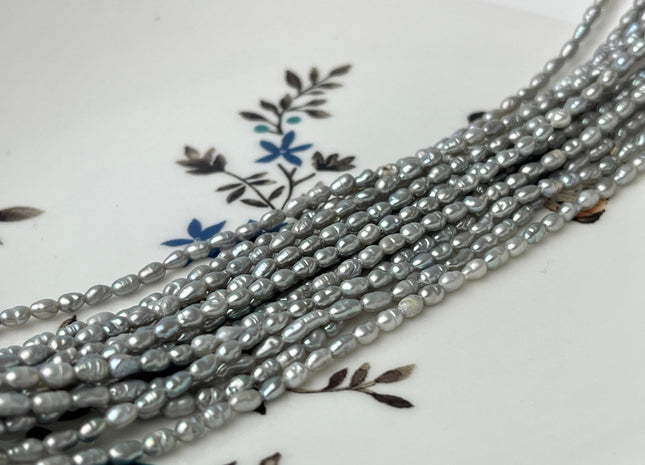 1.5-2x3 mm AA Silver Gray Color Rice Tiny Freshwater Seed Pearls Genuine Freshwater Pearls #P2373
