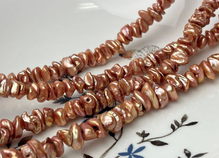 4-5x10mm Very Rare Orange Copper Color Keshi Freshwater Pearl Genuine High Luster Center Drilled Rondelle Disc Cornflakes Bead #P2374