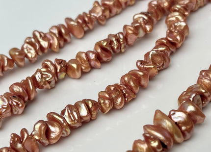 4-5x10mm Very Rare Orange Copper Color Keshi Freshwater Pearl Genuine High Luster Center Drilled Rondelle Disc Cornflakes Bead #P2374