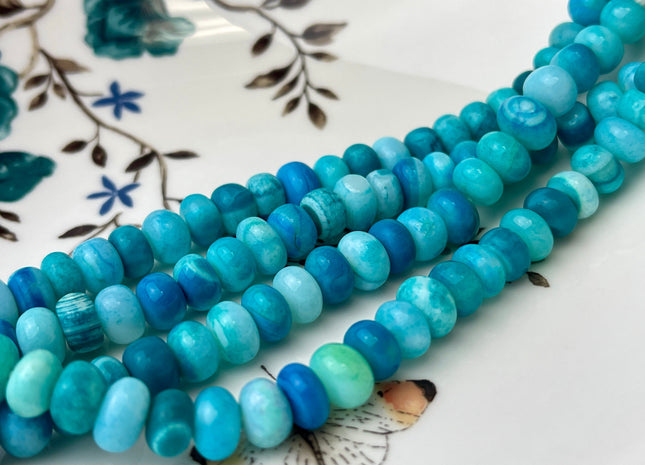 6-11mm Smooth Rondelle Multi Turquoise Blue Green Opal Large Hole Gemstone Beads Hole Size 1.0mm Genuine Peruvian Opal 8 Inches Strand #4367