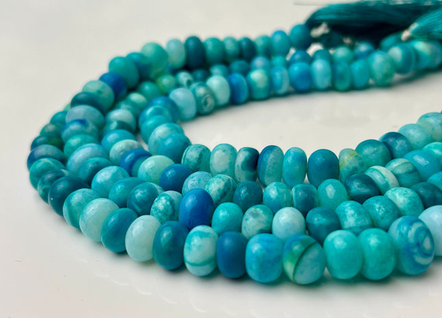 6-11mm Smooth Rondelle Multi Turquoise Blue Green Opal Large Hole Gemstone Beads Hole Size 1.0mm Genuine Peruvian Opal 8 Inches Strand #4367