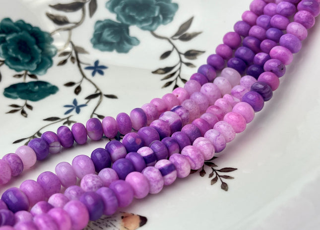 5-9 mm Smooth Rondelle Multi Purple Pink Opal Large Hole Gemstone Beads Hole Size 1.0mm Genuine Peruvian Opal 8 Inches Strand #4368