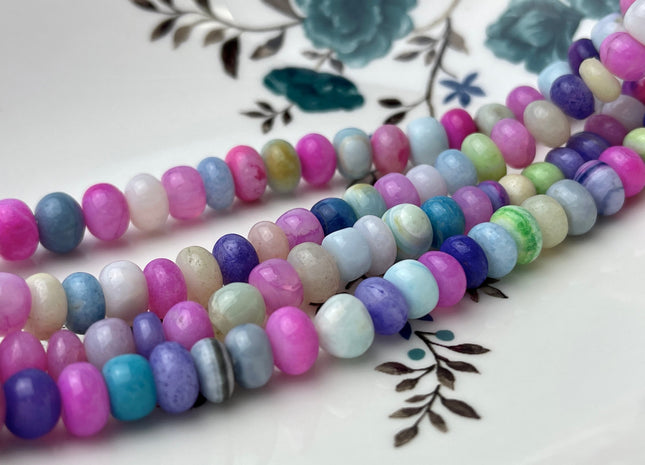 5-10 mm Smooth Rondelle Purple Pink Yellow Green Opal Large Hole Gemstone Beads Hole Size 1.0mm Genuine Peruvian Opal 8 Inches Strand #4370