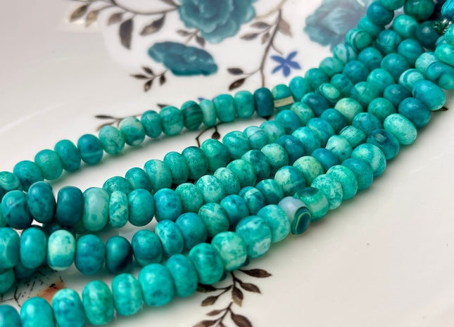6-9 mm Smooth Rondelle Multi Aqua Green Color Opal Gemstone Beads Genuine Natural Peruvian Blue Opal 8 Inches Strand #4371