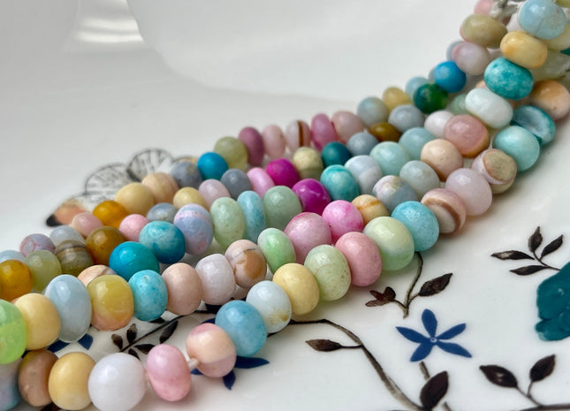 5-8 mm Smooth Rondelle Multi Green Yellow Pink Opal Large Hole Gemstone Beads Hole Size 1.0 mm Genuine Peruvian Opal 8 Inches Strand #4375