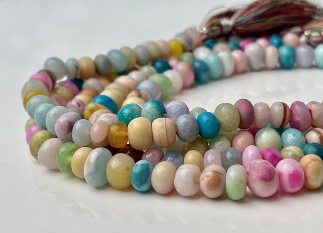 5-8 mm Smooth Rondelle Multi Green Yellow Pink Opal Large Hole Gemstone Beads Hole Size 1.0 mm Genuine Peruvian Opal 8 Inches Strand #4375