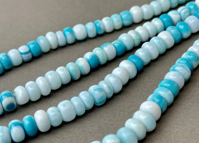 5-9 mm Smooth Rondelle Multi Blue Color Opal Gemstone Beads Genuine Natural Peruvian Blue Opal 8 Inches Strand #4376