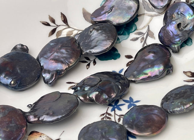 20-25 mm Dark Peacock Large Flat Coin Freshwater Pearl Beads Large Irregular Flat Coin Beads Genuine Freshwater Coin Pearl Beads #1218