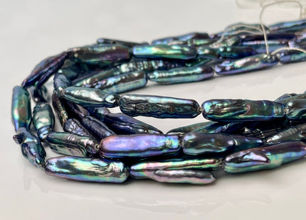 5-6x24-25 mm AAAA Rainbow Peacock Biwa Stick Freshwater Pearl Beads Genuine Super High Luster Unique Peacock Biwa Coin Pearls #P2383