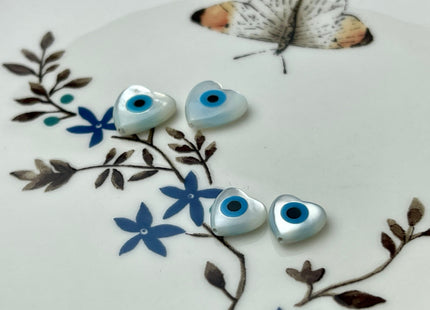 5 Pieces 8mm 10mm Blue Heart Shape Evil Eye Natural Mother of Pearl Evil Eye Gemstones Beads Genuine MOP Gemstones Loose Beads #4382