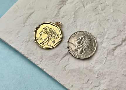 Medusa Hera Goddess Design Medallion Charms for Necklace Jewelry Making, 18K Gold Filled Charm Pendant With CZ Crystals, One Piece #CR0058