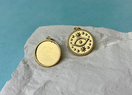 Evil Eye and Star Design Medallion Charm for Necklace Jewelry Making, 18K Gold Filled Charm Pendant, Antique Charm, One Piece #CR0064