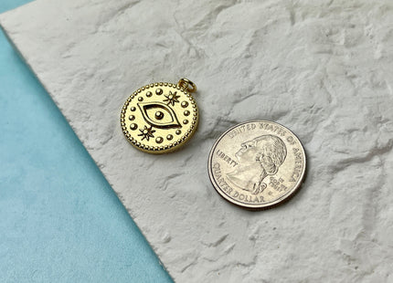 Evil Eye and Star Design Medallion Charm for Necklace Jewelry Making, 18K Gold Filled Charm Pendant, Antique Charm, One Piece #CR0064