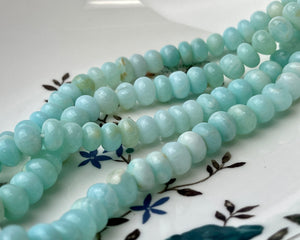 5-12 mm Smooth Rondelle Multi Ice Blue Opal Large Hole Gemstone Beads Hole Size 1.0mm Genuine Peruvian Opal 8 Inches Strand #4378