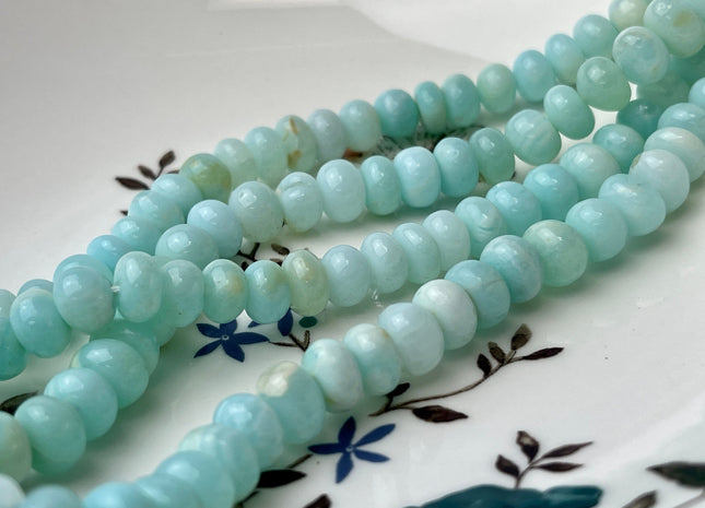 5-12 mm Smooth Rondelle Multi Ice Blue Opal Large Hole Gemstone Beads Hole Size 1.0mm Genuine Peruvian Opal 8 Inches Strand #4378