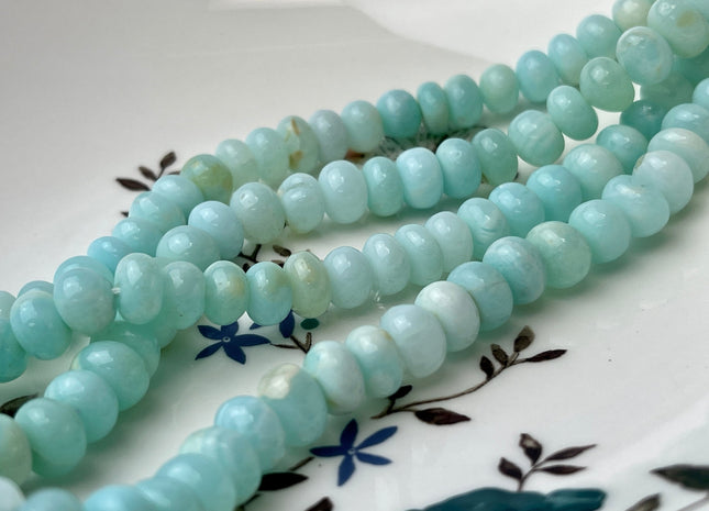 5-12 mm Smooth Rondelle Multi Ice Blue Opal Large Hole Gemstone Beads Hole Size 1.0mm Genuine Peruvian Opal 8 Inches Strand #4378