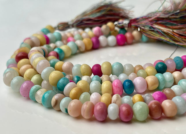 5-7 mm Smooth Rondelle Multi Blue Pink Orange Yellow Color Opal Gemstone Beads Genuine Natural Peruvian Blue Opal 8 Inches Strand #4381