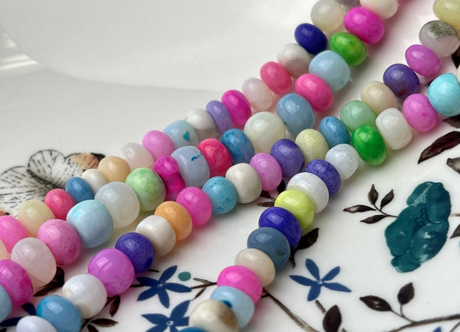 6-9 mm Smooth Rondelle Multi Pink Yellow Purple Green Blue Color Opal Gemstone Beads Genuine Natural Peruvian Opal 8 Inches Strand #4386