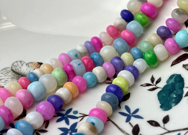6-9 mm Smooth Rondelle Multi Pink Yellow Purple Green Blue Color Opal Gemstone Beads Genuine Natural Peruvian Opal 8 Inches Strand #4386