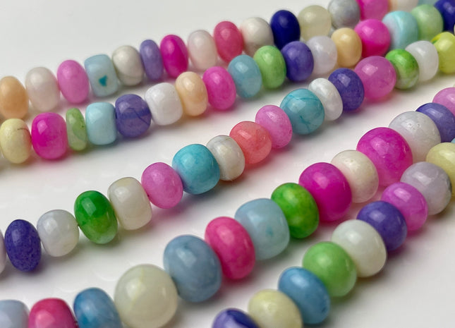 6-9 mm Smooth Rondelle Multi Pink Yellow Purple Green Blue Color Opal Gemstone Beads Genuine Natural Peruvian Opal 8 Inches Strand #4386