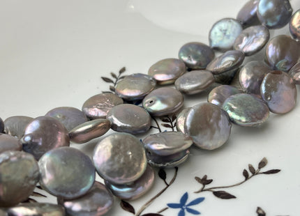 12 mm Champagne Gray Color Flat Coin Freshwater Pearl Beads Genuine Champagne Gray Freshwater Coin Pearls #1547