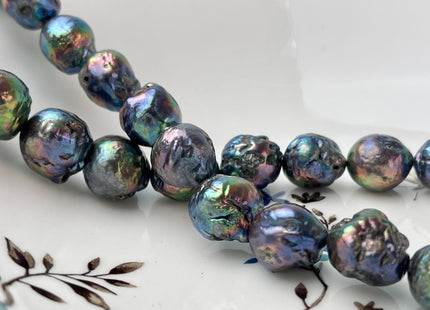 12-13x16 mm Large Hole Peacock Baroque Pearl Beads Hole Size 2.1mm Genuine Baroque Freshwater Pearl With Iridescent Peacock Color #1555