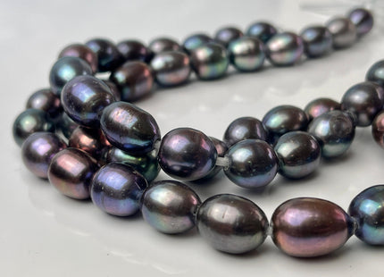 10-11x13-15 mm Peacock Large Hole Half Strand Freshwater Rice/Oval Pearl Beads Hole Size 2.2mm #1356