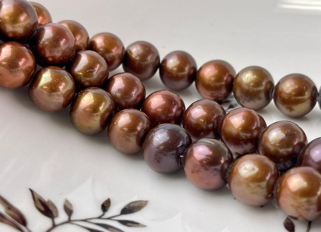 11.5-13 mm AAA Large Hole Dark Brown Half Strand Freshwater Pearl Beads Round Shape Hole 2.2mm #768