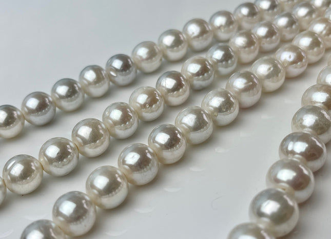 11mm AAA Extra Shiny Half Strand Semi Round Freshwater Pearl White Color Hole Size 2mm, Large Hole White Pearls #12