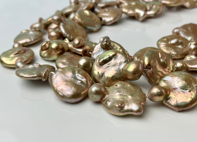18-20 mm Gold Champagne Color Large Irregular Coin Freshwater Pearl Beads Genuine Freshwater Pearls B Grade #220