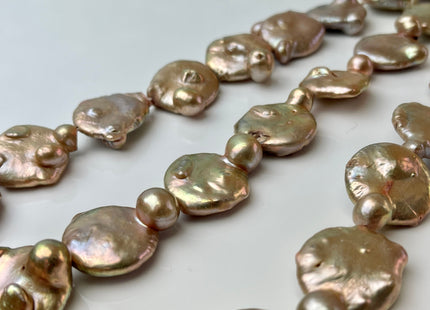 18-20 mm Gold Champagne Color Large Irregular Coin Freshwater Pearl Beads Genuine Freshwater Pearls B Grade #220