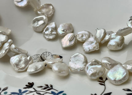 13-15 mm AAA Natural White Corn Flake Keshi Freshwater Pearls Top Drilled High Luster Flat Keshi Pearl Beads #351