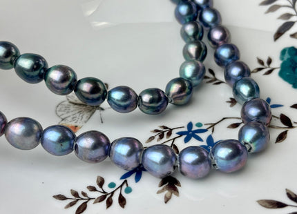 10x12 mm AA Large Hole Grayish Peacock OR Purplish Peacock Rice/Oval Genuine Freshwater Pearl Beads 2.2 mm Hole Pearl Beads #1162