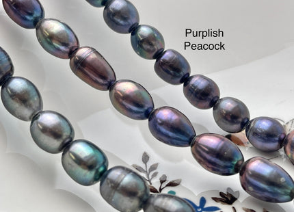 10x12 mm AA Large Hole Grayish Peacock OR Purplish Peacock Rice/Oval Genuine Freshwater Pearl Beads 2.2 mm Hole Pearl Beads #1162