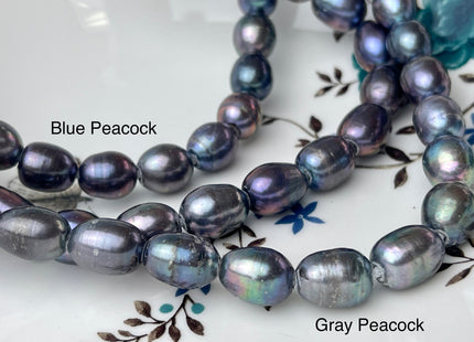 10x12 mm AA Large Hole Grayish Peacock OR Purplish Peacock Rice/Oval Genuine Freshwater Pearl Beads 2.2 mm Hole Pearl Beads #1162