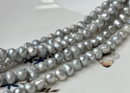 7-8 mm Silver Gray Color Freshwater Nugget Pearls Genuine Potato Nugget Pearls #P2082