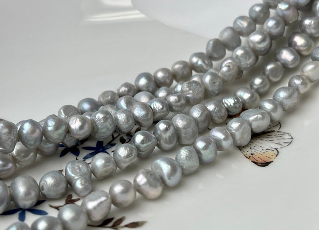 7-8 mm Silver Gray Color Freshwater Nugget Pearls Genuine Potato Nugget Pearls #P2082