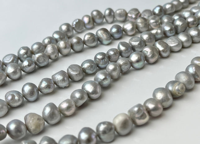 7-8 mm Silver Gray Color Freshwater Nugget Pearls Genuine Potato Nugget Pearls #P2082