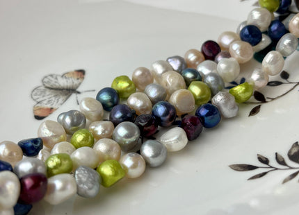 7-8 Multi Color Freshwater Pearl Beads Genuine Mixed White Blue Green Gray Red Peacock Color Potato Nugget Pearls #P2391