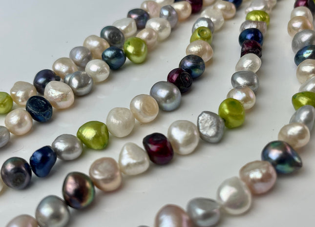 7-8 Multi Color Freshwater Pearl Beads Genuine Mixed White Blue Green Gray Red Peacock Color Potato Nugget Pearls #P2391