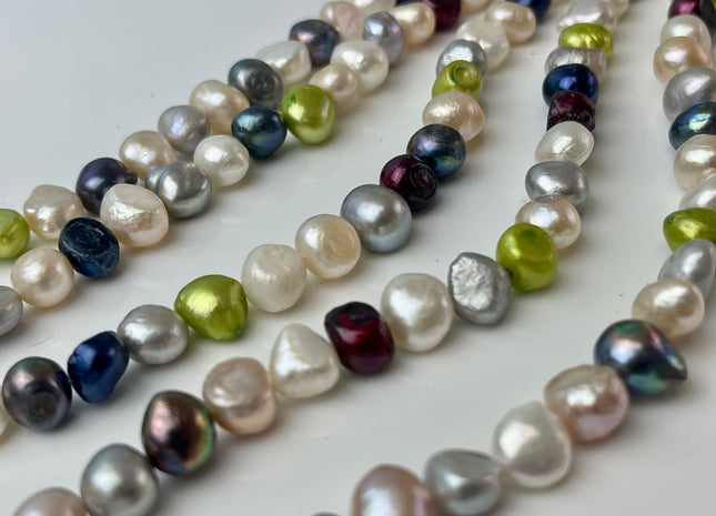 7-8 Multi Color Freshwater Pearl Beads Genuine Mixed White Blue Green Gray Red Peacock Color Potato Nugget Pearls #P2391
