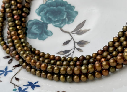 4-4.5 mm AAA Copper Brown Color Near Round Freshwater Pearl Beads Genuine High Luster With Iridescent Brown Seed Pearls #1532