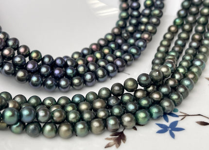 6mm AAA Dark Green Color Round Freshwater Pearl Beads Genuine Cultured Near Round High Luster Pearl #P2394