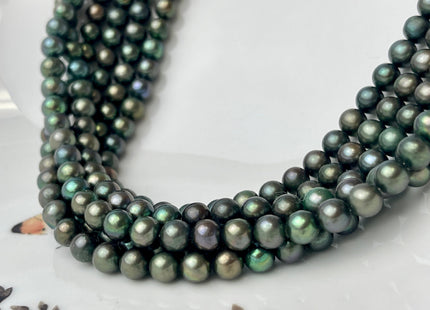 6mm AAA Dark Green Color Round Freshwater Pearl Beads Genuine Cultured Near Round High Luster Pearl #P2394