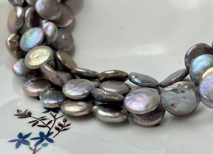12 mm Champagne Gray Color Flat Coin Freshwater Pearl Beads Genuine Champagne Gray Freshwater Coin Pearls #1547